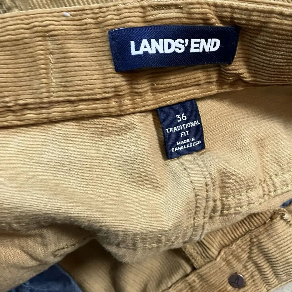Lands End Corduroy Pants Mens 36 Tan Traditional Fit Stretch Waist Cotton Blend‎